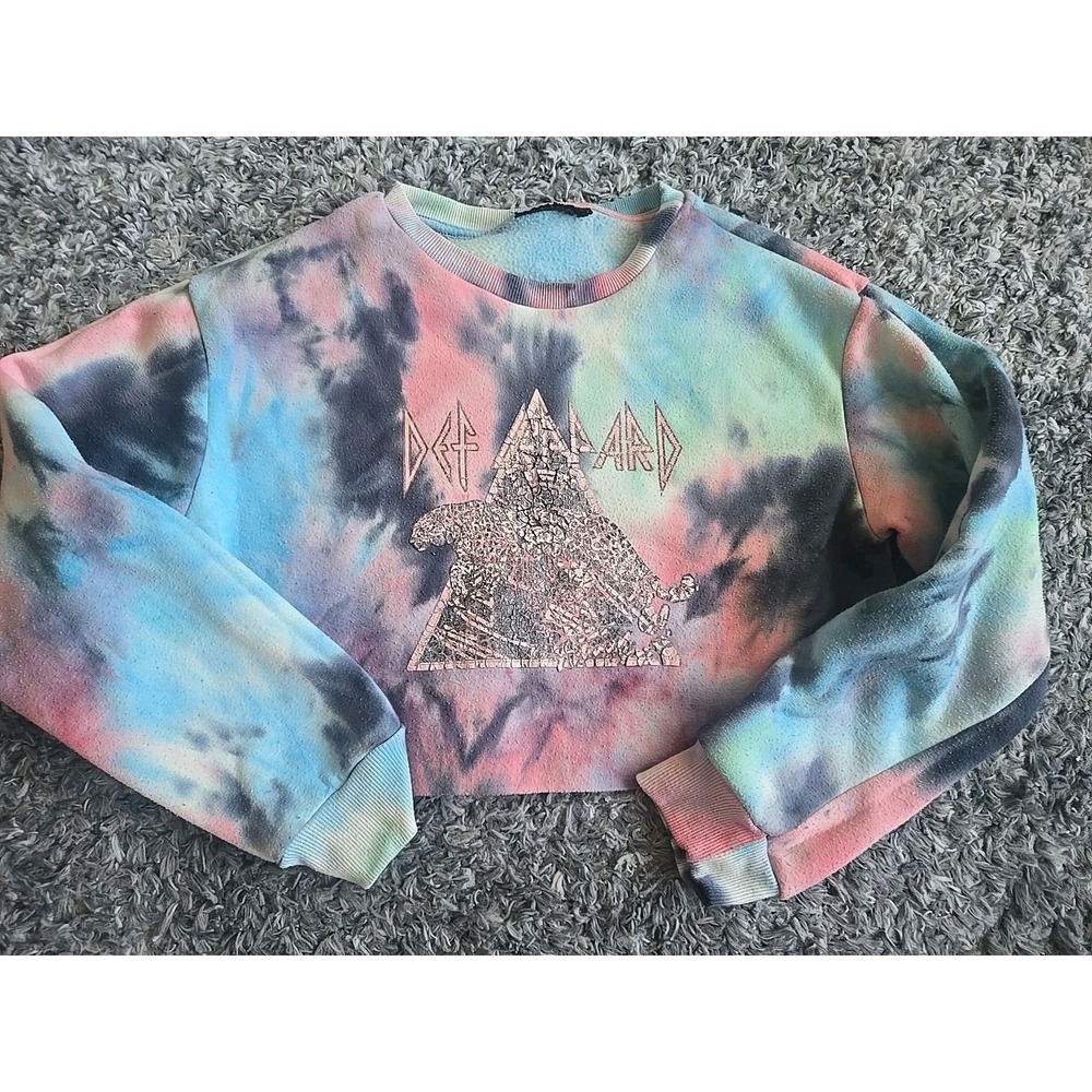 Def Leppard Tie Dye Crop Top Deeat Shirt (Used)sweatshirt